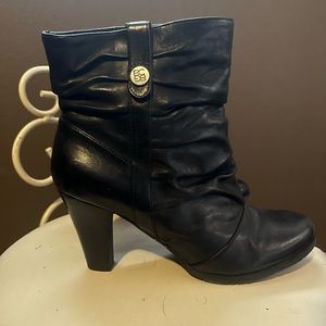 BCBG Black Leather Upper Heeled Boots 8B/38